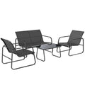 Salon de jardin 4 pièces avec canapé, fauteuils et table basse, gris foncé et noir