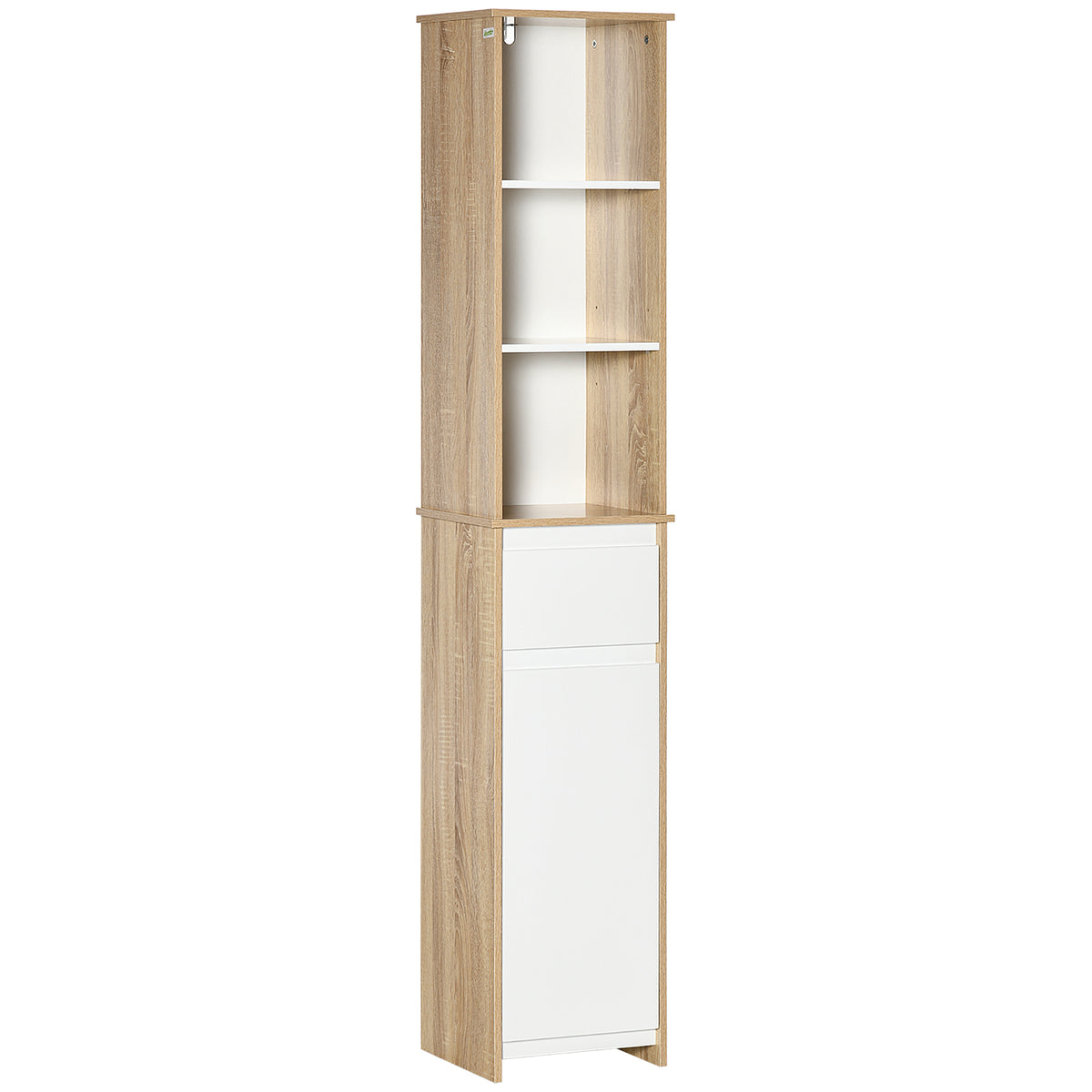 Meuble Colonne Rangement Salle de Bain Style Cosy 3 niches tiroir Placard avec étagère Blanc Aspect chêne Clair