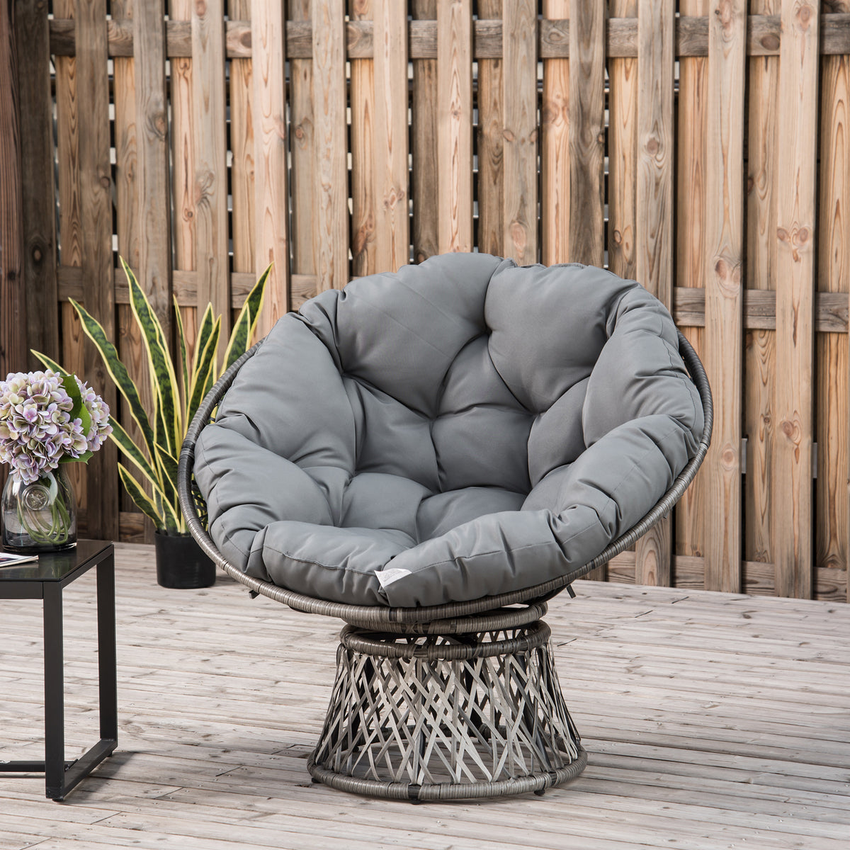 Fauteuil rond de jardin fauteuil papasan pivotant Ø 97 x 86H cm grand coussin fourni polyester résine tressée