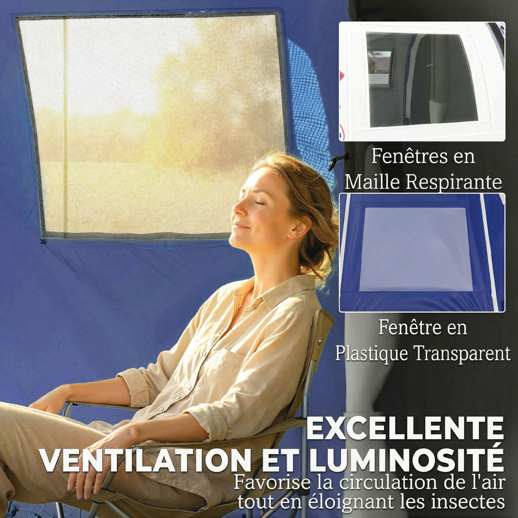 Tente de Camping pour 4 Personnes, 2 Chambres, Imperméable 3000mm, avec Tapis de Sol et Sac, 420x300x200cm, Bleu Foncé