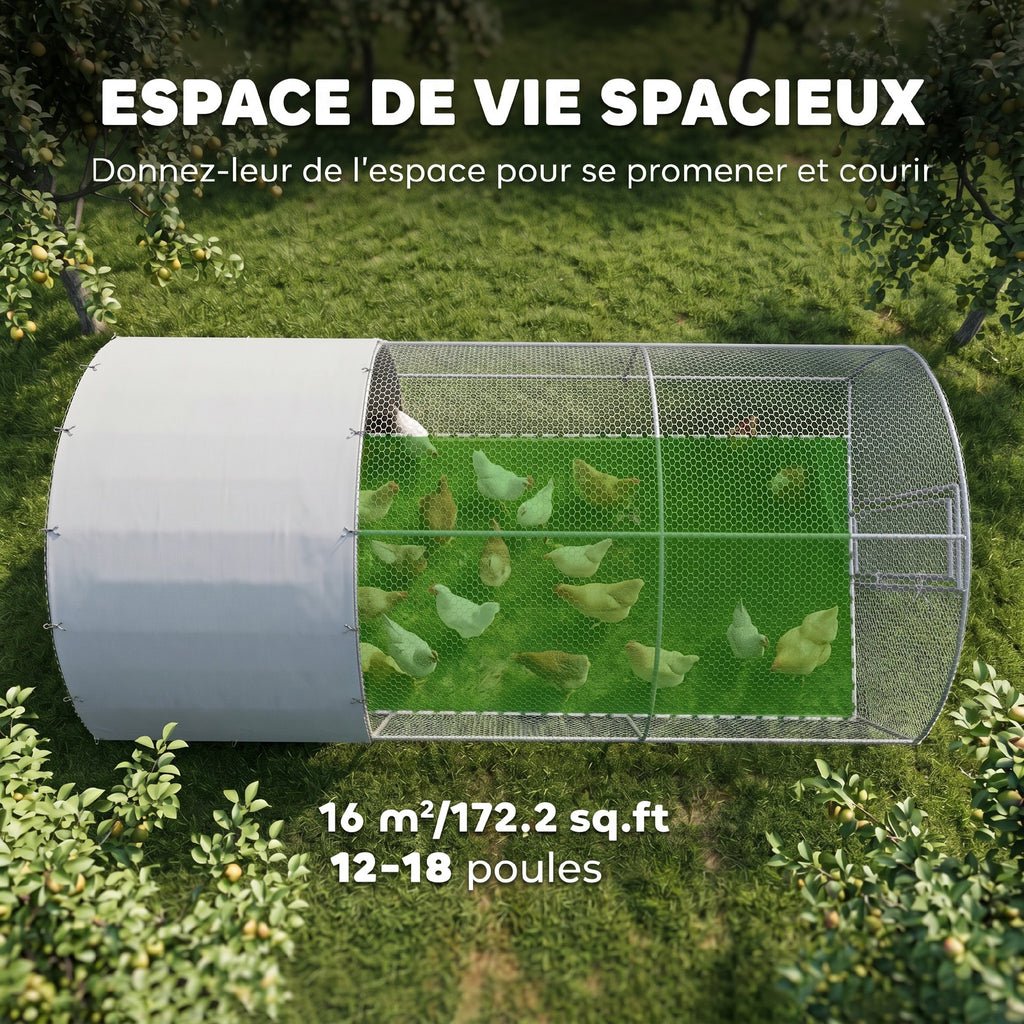 Grand enclos poulailler 15,96 ㎡ parc grillagé toit anti-UV porte verouillable 2,8 x 5,7 x 1,97 m argenté