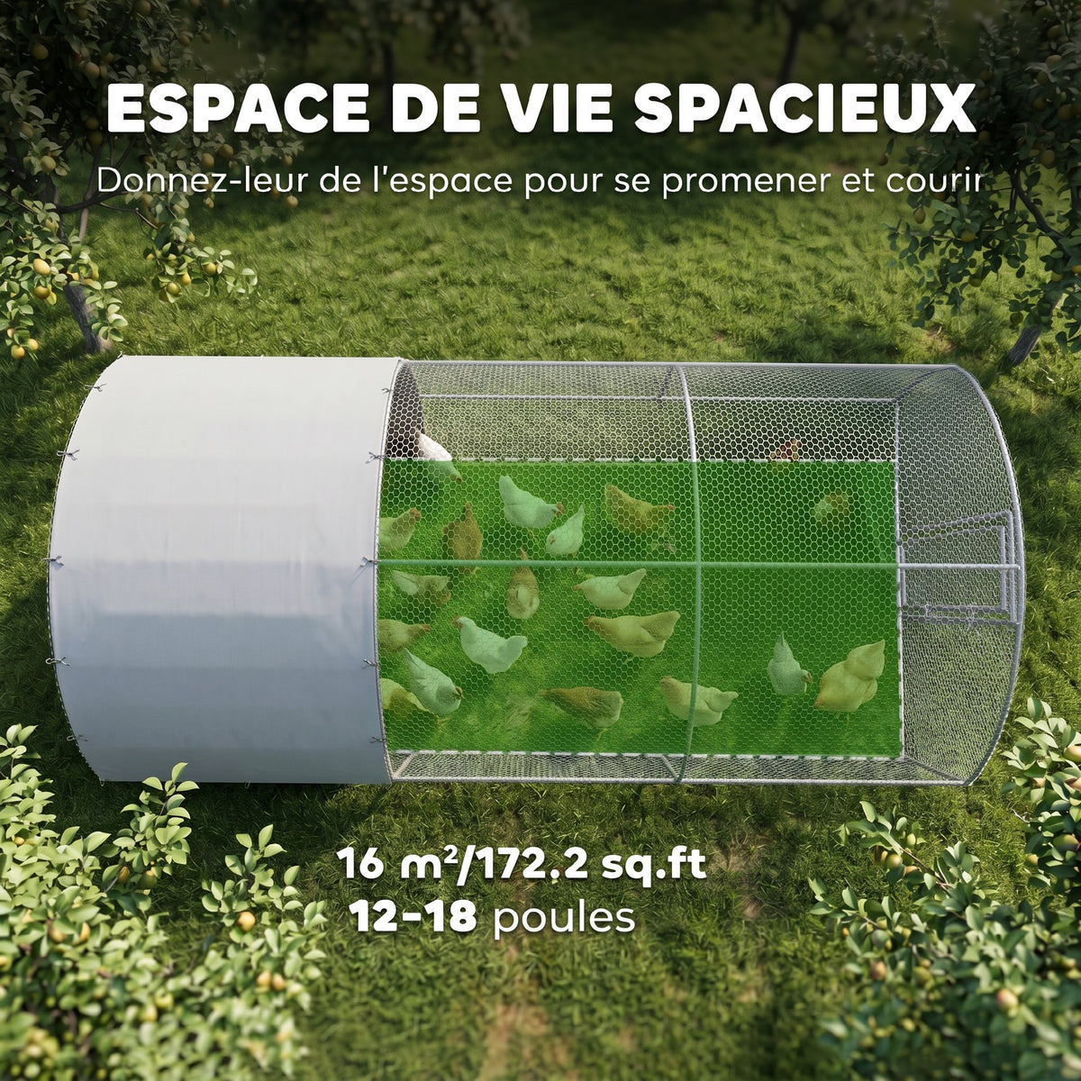 Grand enclos poulailler 15,96 ㎡ parc grillagé toit anti-UV porte verouillable 2,8 x 5,7 x 1,97 m argenté