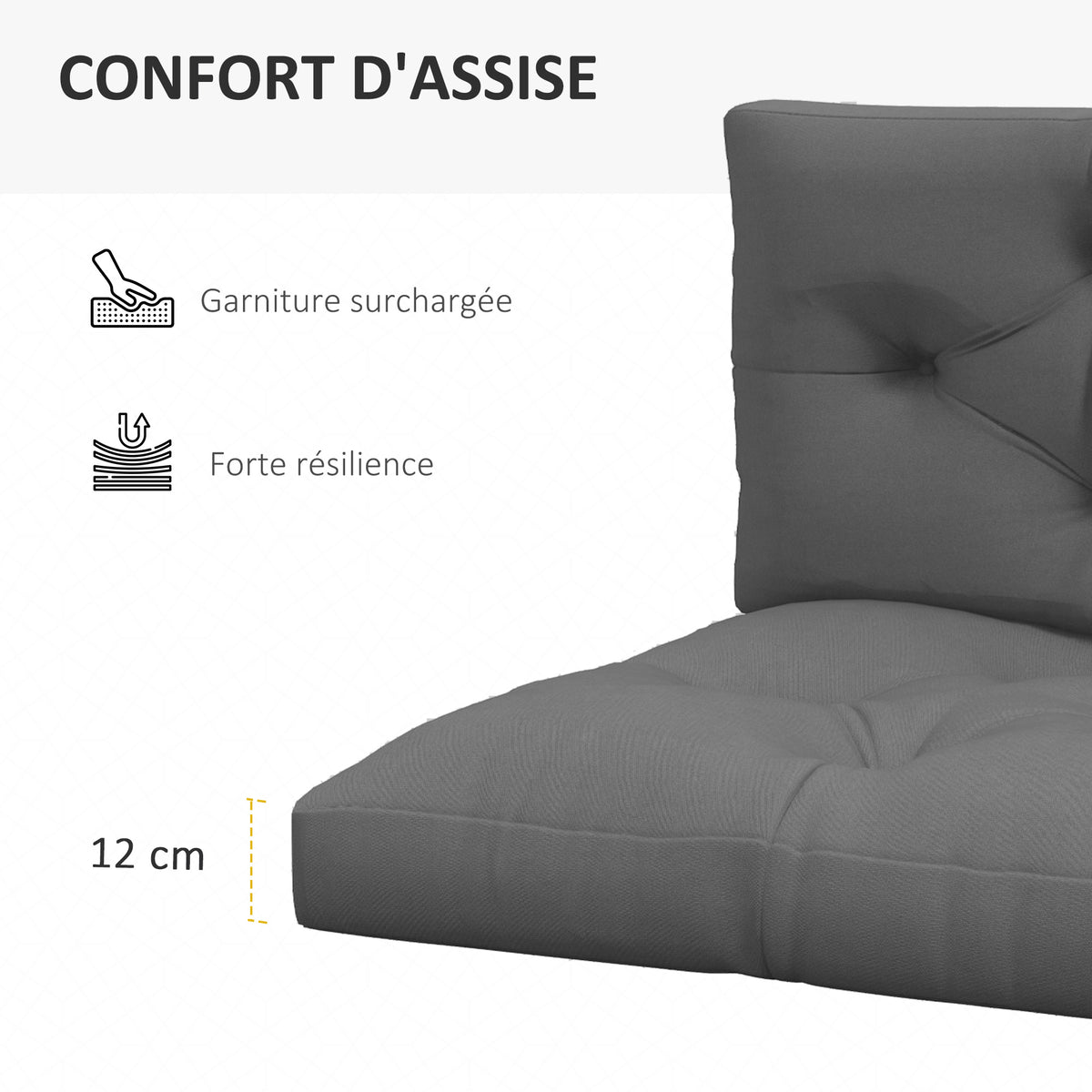 Ensemble de 2 coussins pour canapé palette 2 places dim. 120L x 80l x 12H cm Polyester gris
