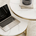 Lot de 2 tables basses gigognes empilable design industriel plateau imitation ciment pieds en métal blanc