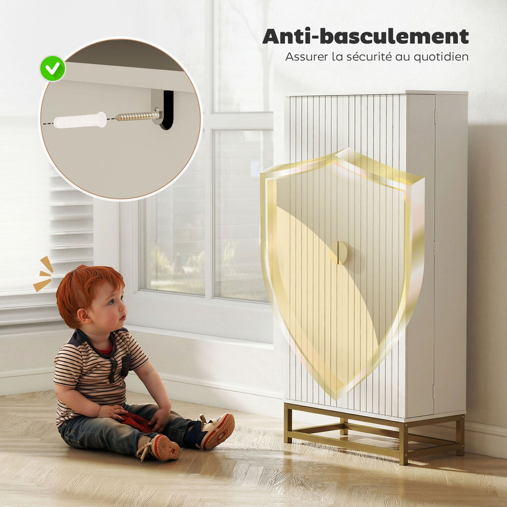 Armoire de cuisine meuble cuisine rangement avec 12 étagères à portes, étagères ajustables, 58x29x119,5cm, blanc