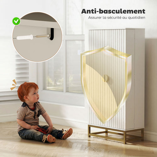 Armoire de cuisine meuble cuisine rangement avec 12 étagères à portes, étagères ajustables, 58x29x119,5cm, blanc