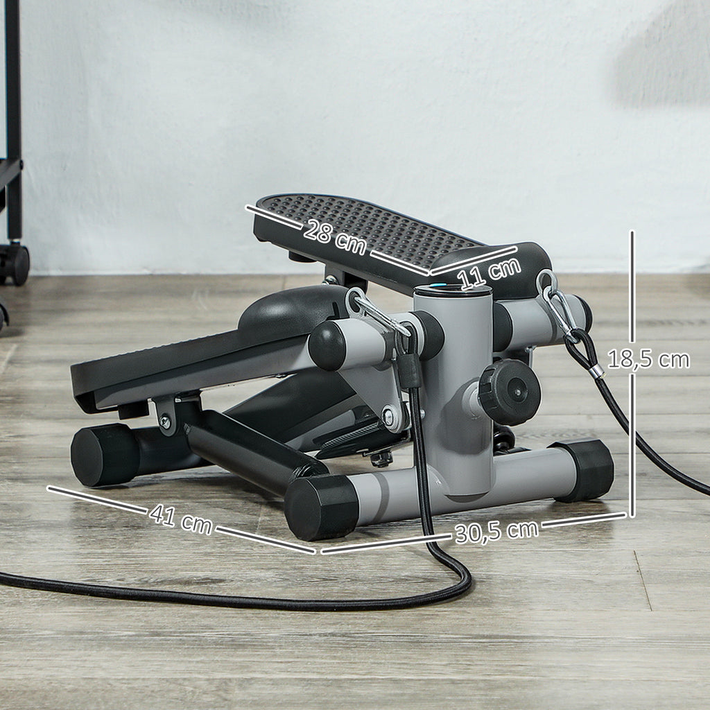 Mini stepper de fitness machine de step bandes de résistance, écran LCD et pédales antidérapantes 41x30,5x18,5cm gris