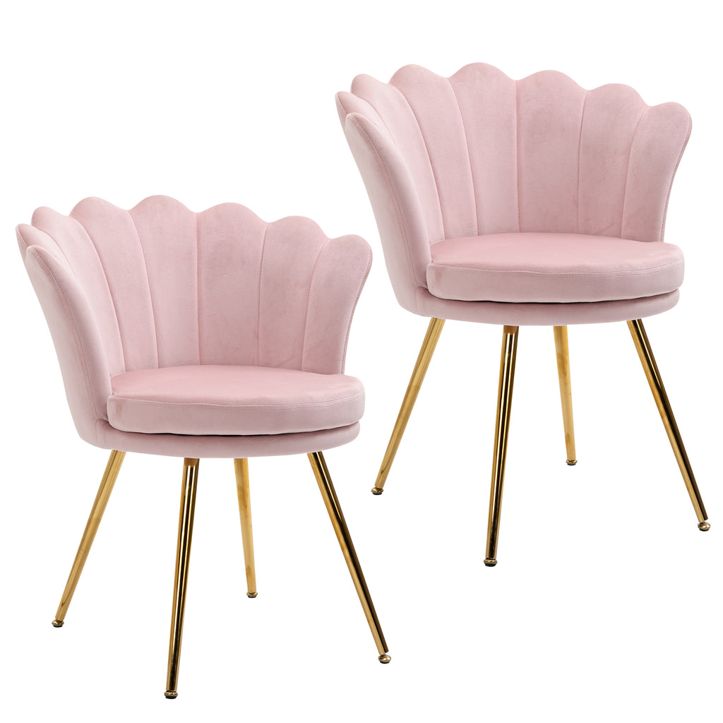 Lot de 2 fauteuil coquillage Fauteuil rose Fauteuil de salon Chaise en velours pieds métal dorés effilés dim. 67l x 64P x 77H cm rose