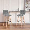 Lot de 2 tabourets de bar, chaises de bar capitonnées avec dossier et repose-pieds, pieds en bois, 41,5x47x97,5cm, gris