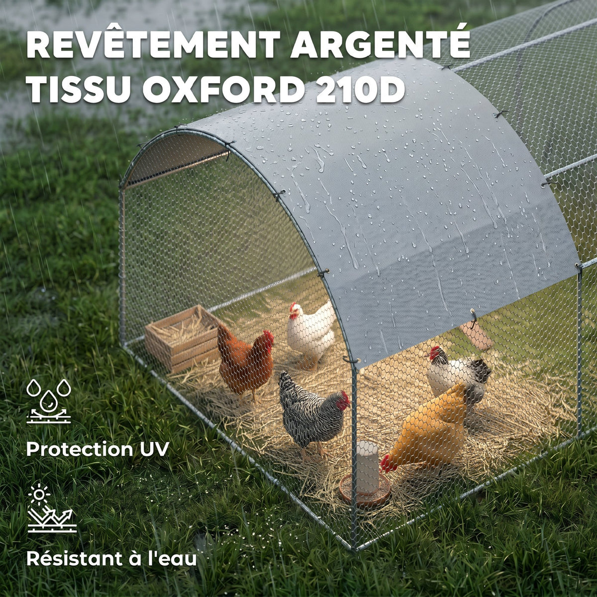 Grand enclos poulailler 15,96 ㎡ parc grillagé toit anti-UV porte verouillable 2,8 x 5,7 x 1,97 m argenté