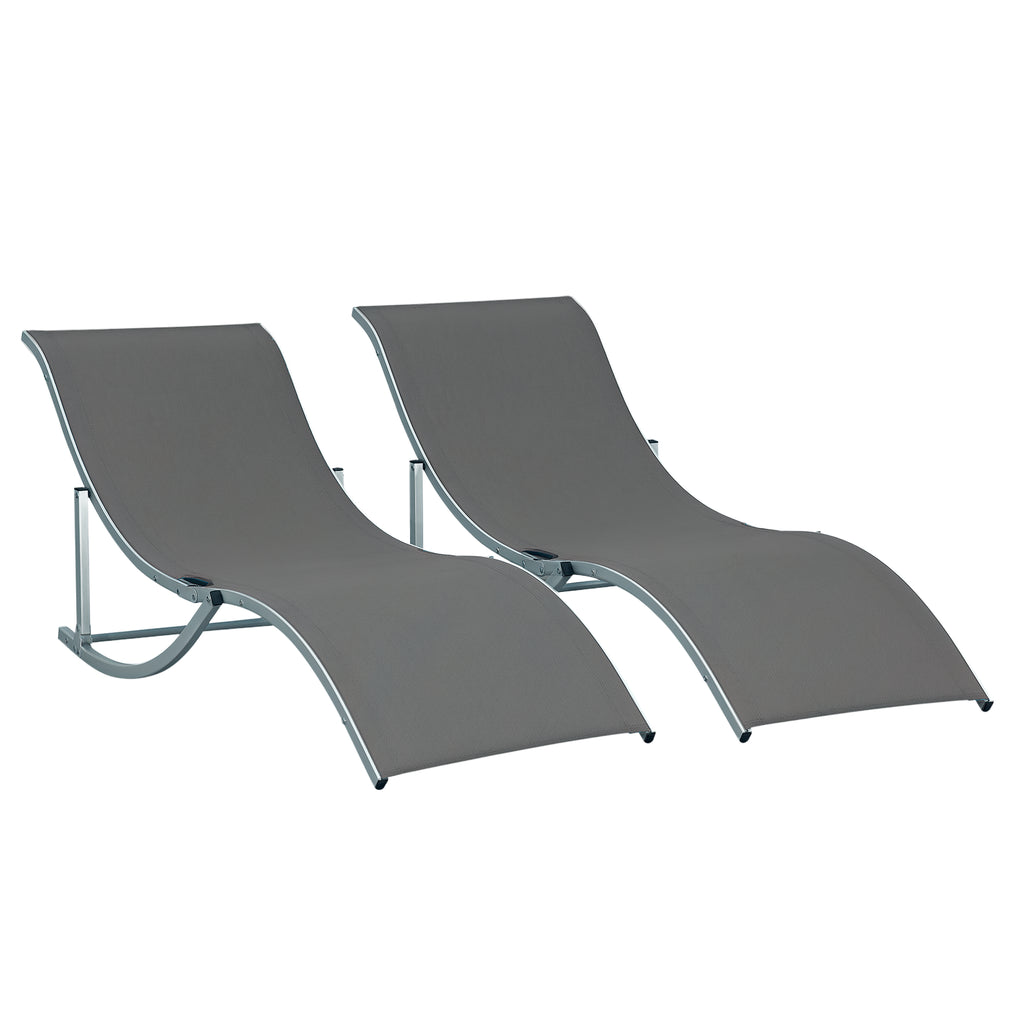 Lot de 2 bains de soleil pliables, chaise longue jardin extérieur en aluminium et textilène anthracite