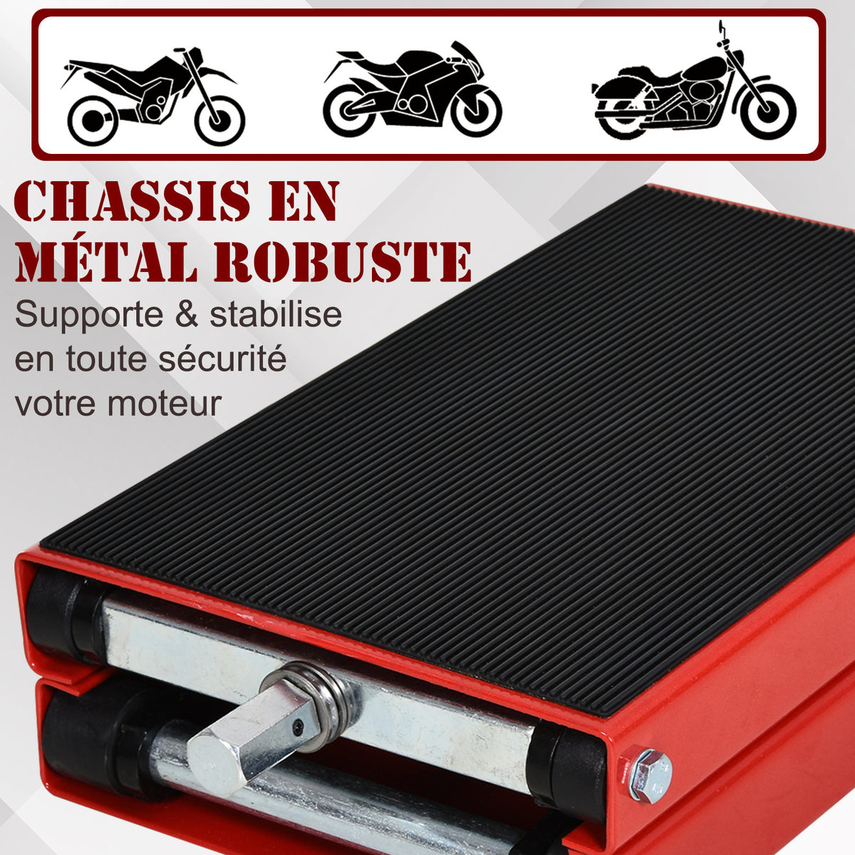 Cric de Moto à Ciseaux 500 kg, Hauteur de Levage 10-37 cm - Lève-Moto en Acier avec Plateforme Antidérapante - Béquille d'Atelier Tout-Terrain pour Entretien Atelier, Rouge