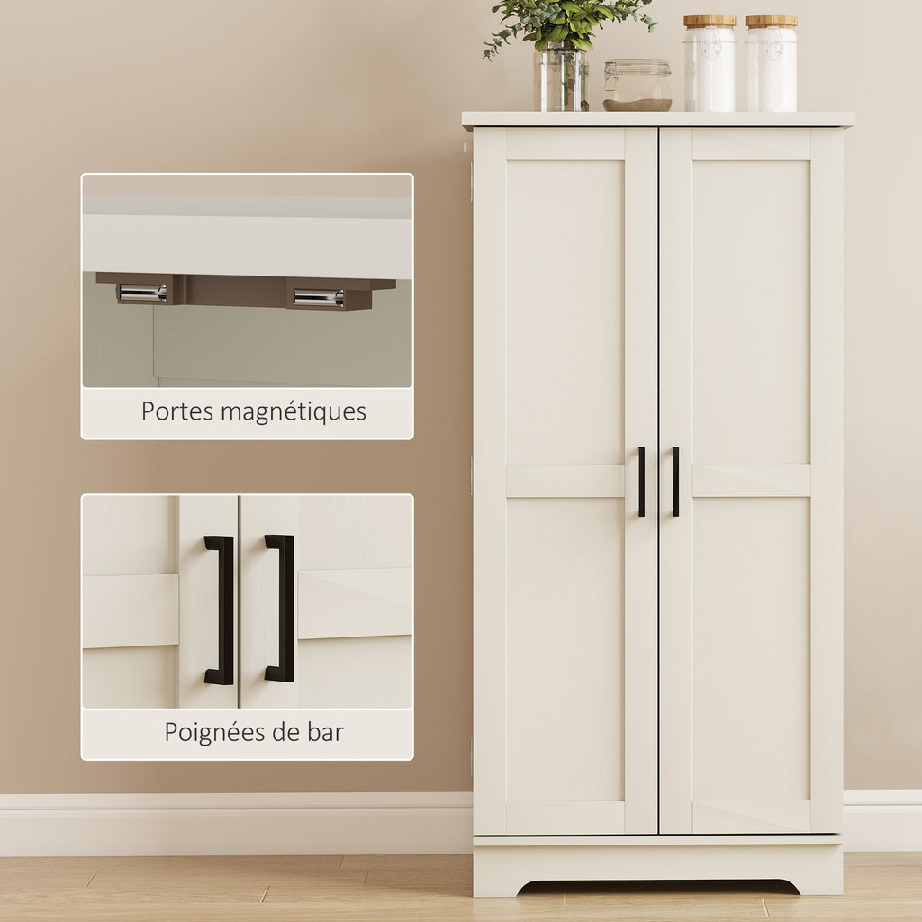 Buffet cuisine armoire de cuisine 5 niveaux avec portes et étagères réglables 60l x 40P x 120H cm grain de bois crème