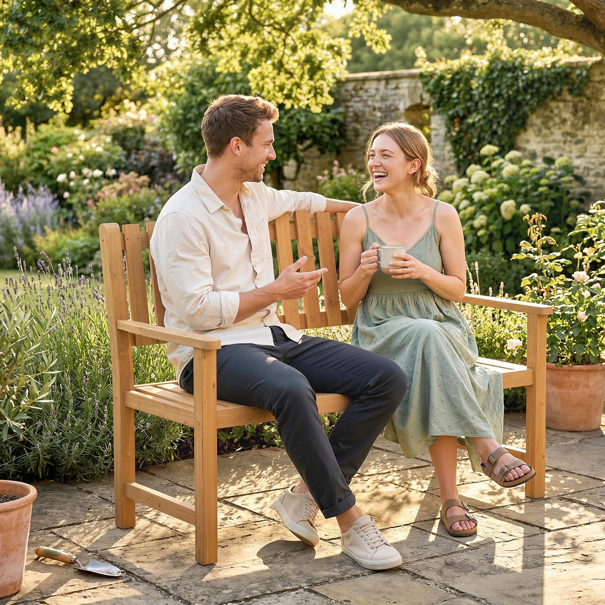 Banc de Jardin Banquette de Terrasse 2 Places Charge Max. 320kg Accoudoirs 112 x 64 x 92 cm Bois d'Acacia Naturel
