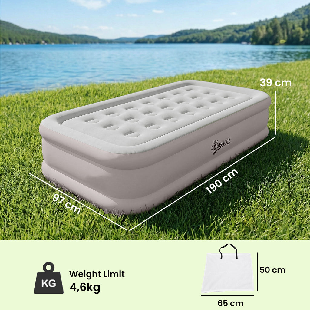 Matelas Gonflable, Pompe Électrique Intégrée, Surface Floqué , Imperméable 5000 mm, Sac Transport, 190x97x39cm, Kaki