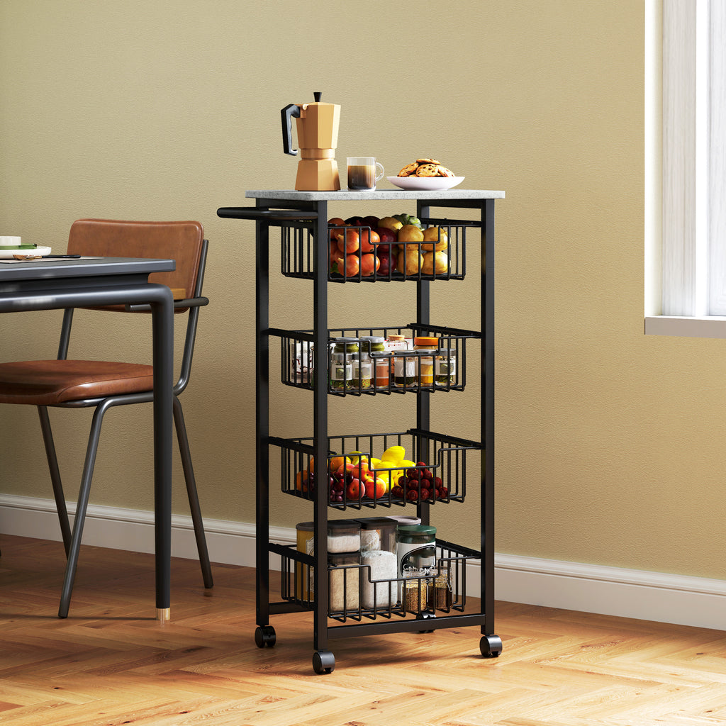 Desserte cuisine 4 niveaux chariot de service sur roulettes plan de travail cadre en acier 49,5 x 31 x 91 cm gris clair