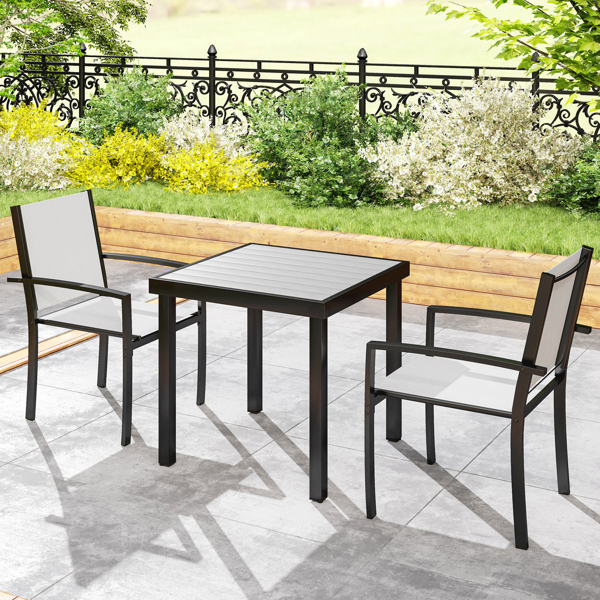 Lot de 2 chaises de jardin chaises empilables d'extérieur avec accoudoirs, cadre en acier 60 x 65 x 85 cm gris clair