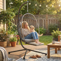 Fauteuil suspendu avec support, chaise suspendue pliante avec repose-pieds rétractable, gris clair