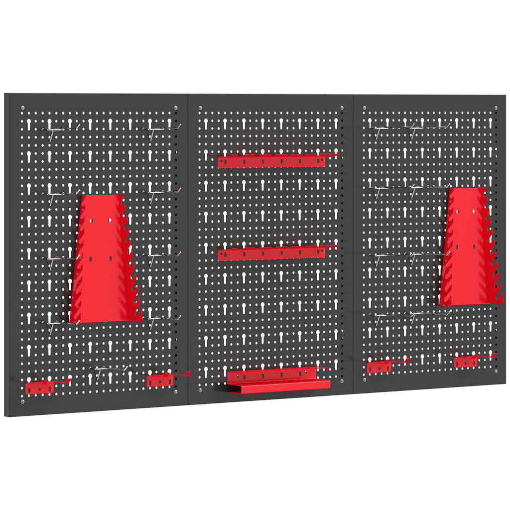 panneau perforé mural 600 x 400 mm, organiseur garage en acier avec 3 panneaux perforés, noir et rouge