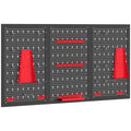 panneau perforé mural 600 x 400 mm, organiseur garage en acier avec 3 panneaux perforés, noir et rouge