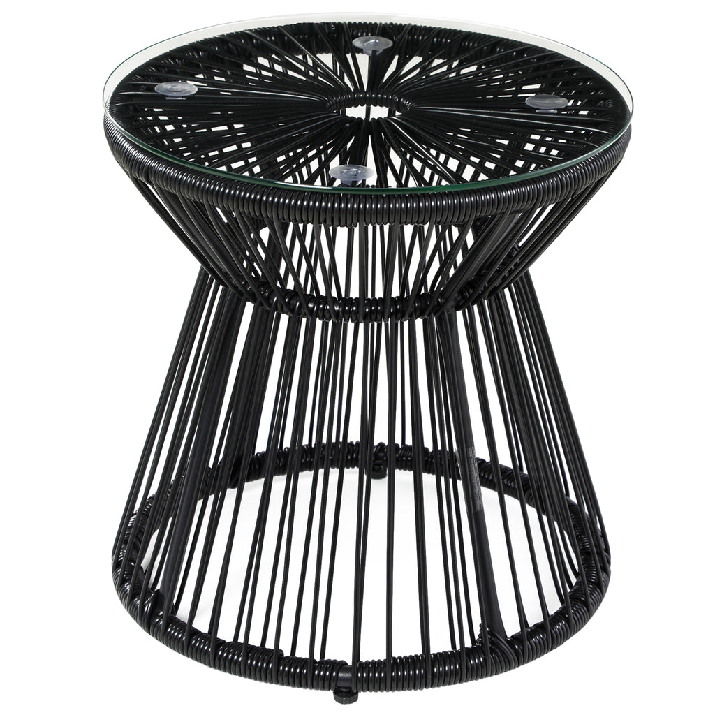 Table de jardin ronde en résine tressée imitation rotin table de bistrot métal plateau verre trempé Ø 40 x 42 cm noir