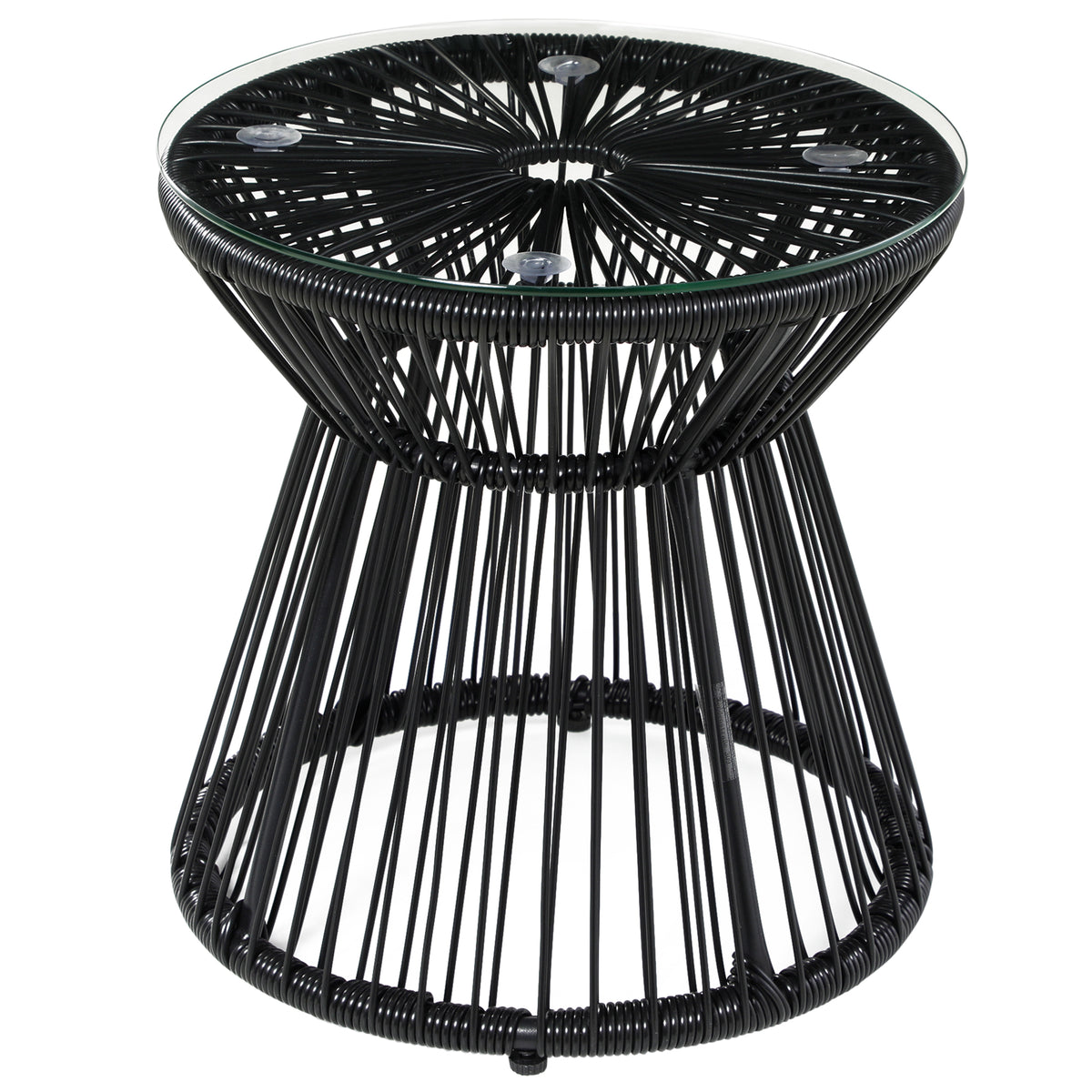 Table de jardin ronde en résine tressée imitation rotin table de bistrot métal plateau verre trempé Ø 40 x 42 cm noir