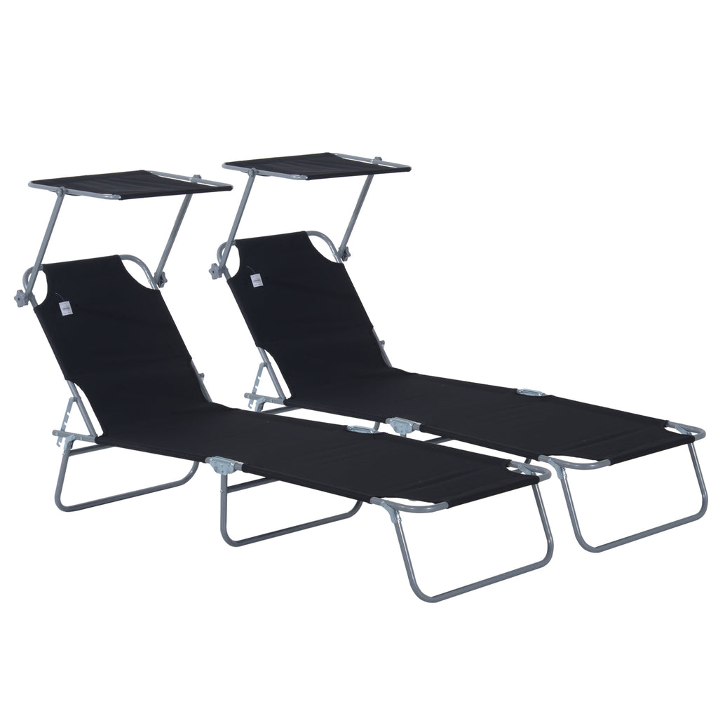 Lot de 2 transats Bain de Soleil Pliable Chaise Longue Pliante Grand Confort Dossier Inclinable Pare-Soleil réglable