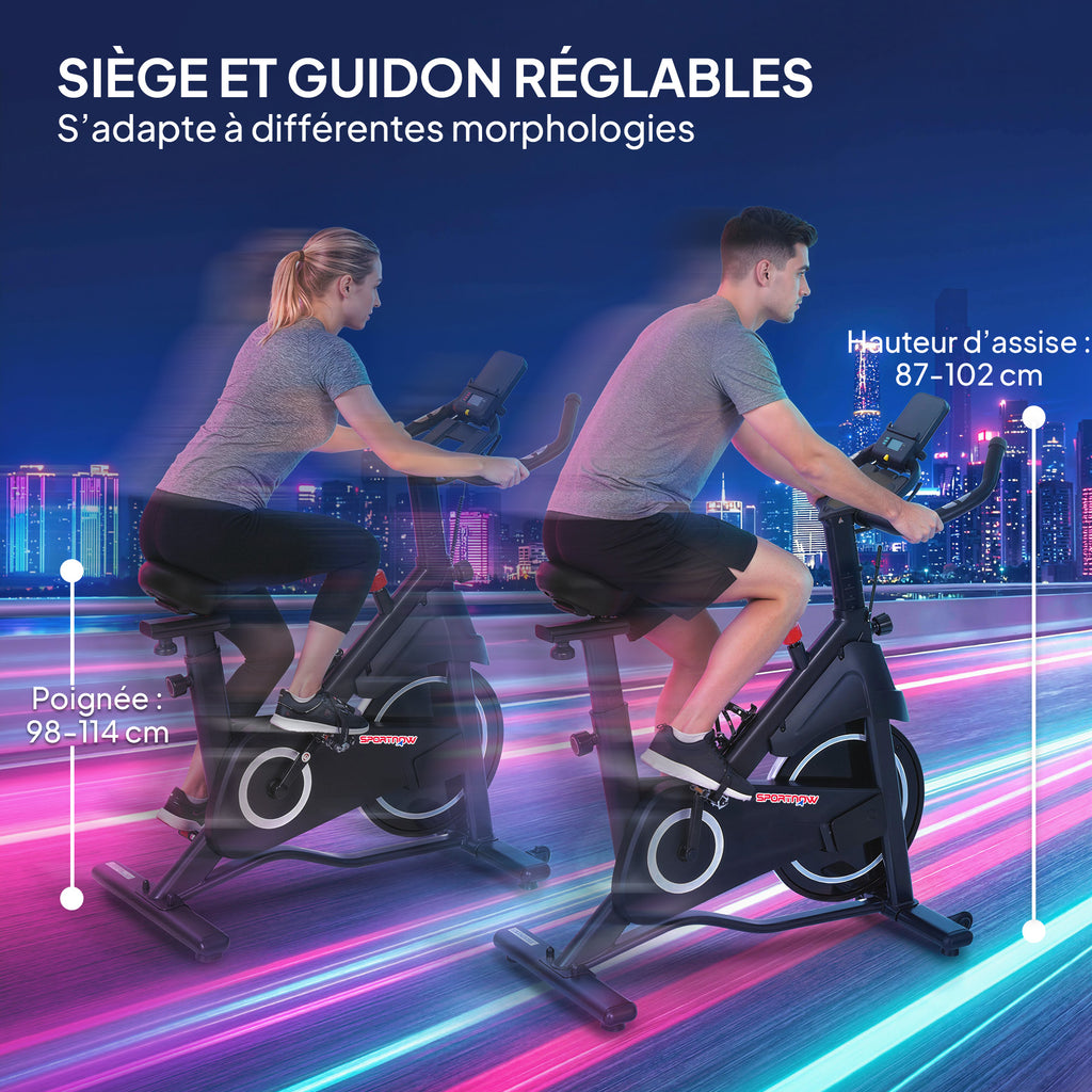 Vélo d'Appartement, Vélo d'Exercice, Résistance Magnétique Réglable, Écran LCD, Siège Confortable, 108x51x116cm, Blanc