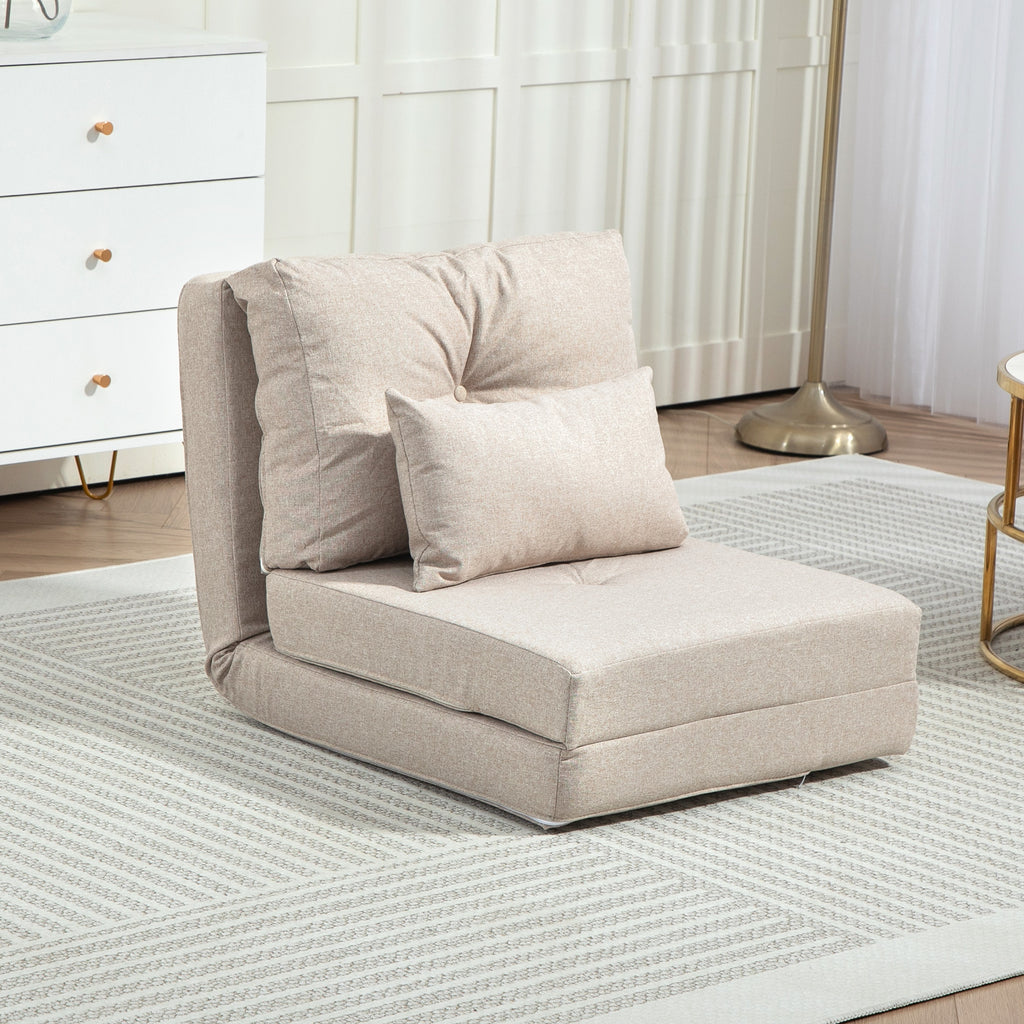 Chauffeuse canapé-lit convertible fauteuil 1 place avec 1 coussin avec dossier réglable, beige