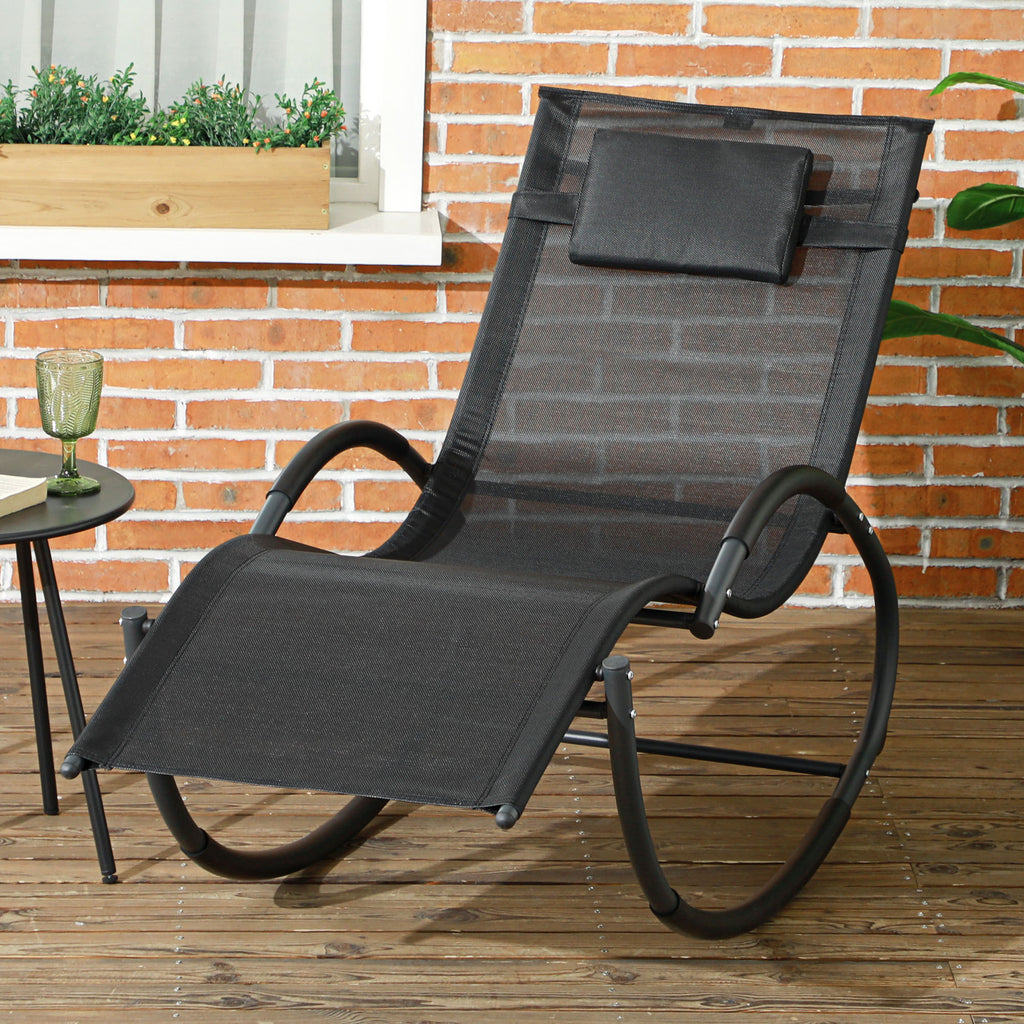 Chaise longue à bascule avec tétière utilisation extérieure intérieure noir
