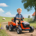 Tracteur électrique enfants avec remorque amovible, voiture électrique enfants, télécommande 2,4G, 139x58x55cm, orange