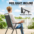 Lot de 4 chaises de jardin pliantes avec accoudoirs, chaises d'extérieur avec assise large en textilène, noir