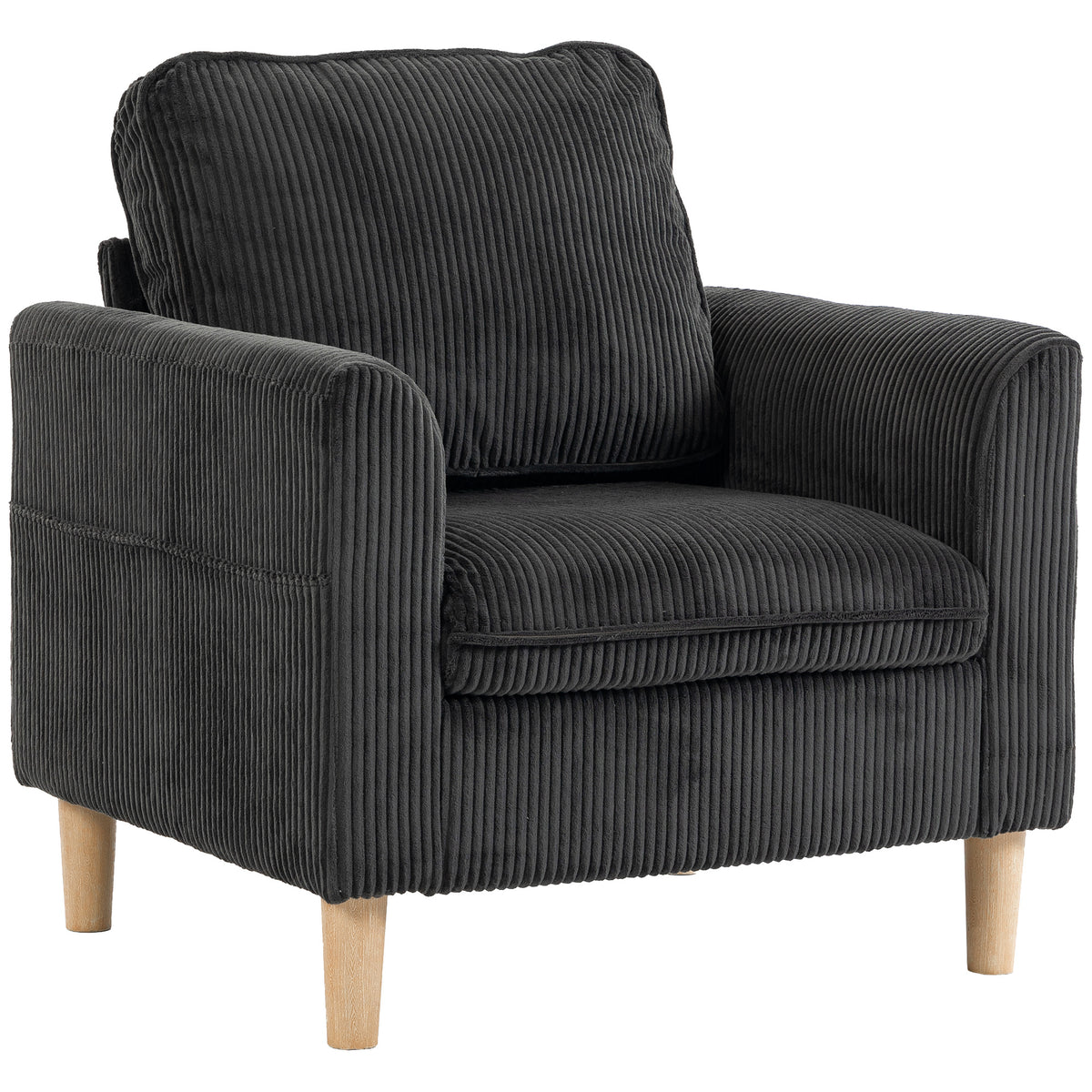 Fauteuil de salon en velours côtelé, canapé 1 place rembourré, assise large, coussin à ressorts, 83x74x87cm, Gris Foncé