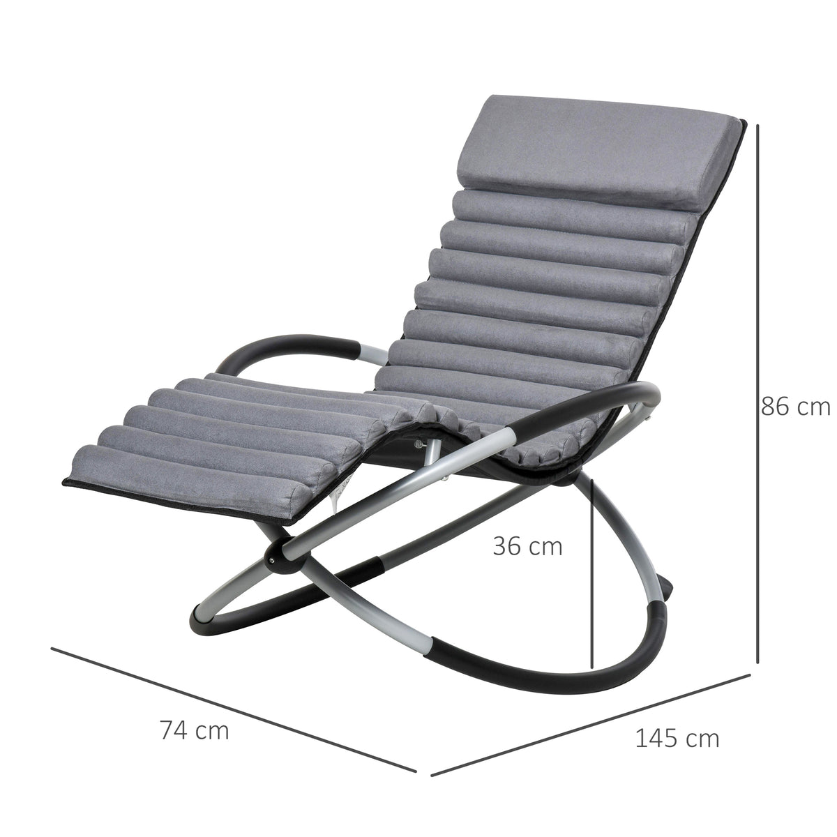 Chaise Longue à Bascule Pliable Rocking Chair avec Matelas revêtement Aspect Daim métal textilène Gris Noir