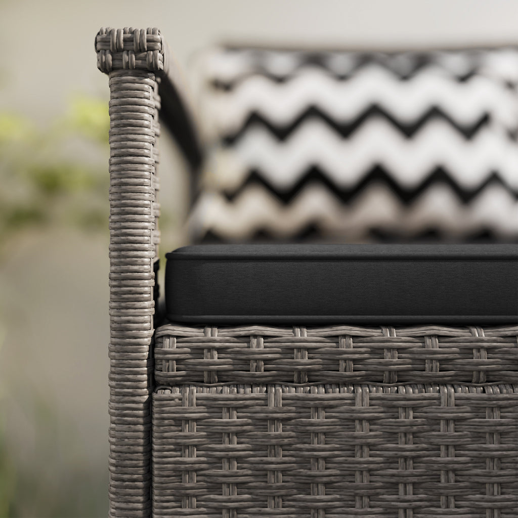 Banc extérieur jardin 2 places banc de rangement 160L en rotin PE avec coussin 2 oreillers 112 x 62 x 82 cm gris