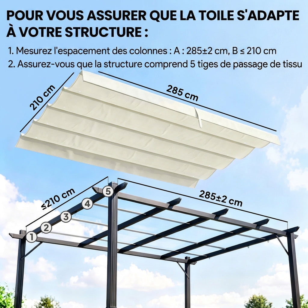 Toile de toit de rechange pour pergola toile de remplacement protection solaire Anti-UV 30+ pour pergola de 3 x 2 m