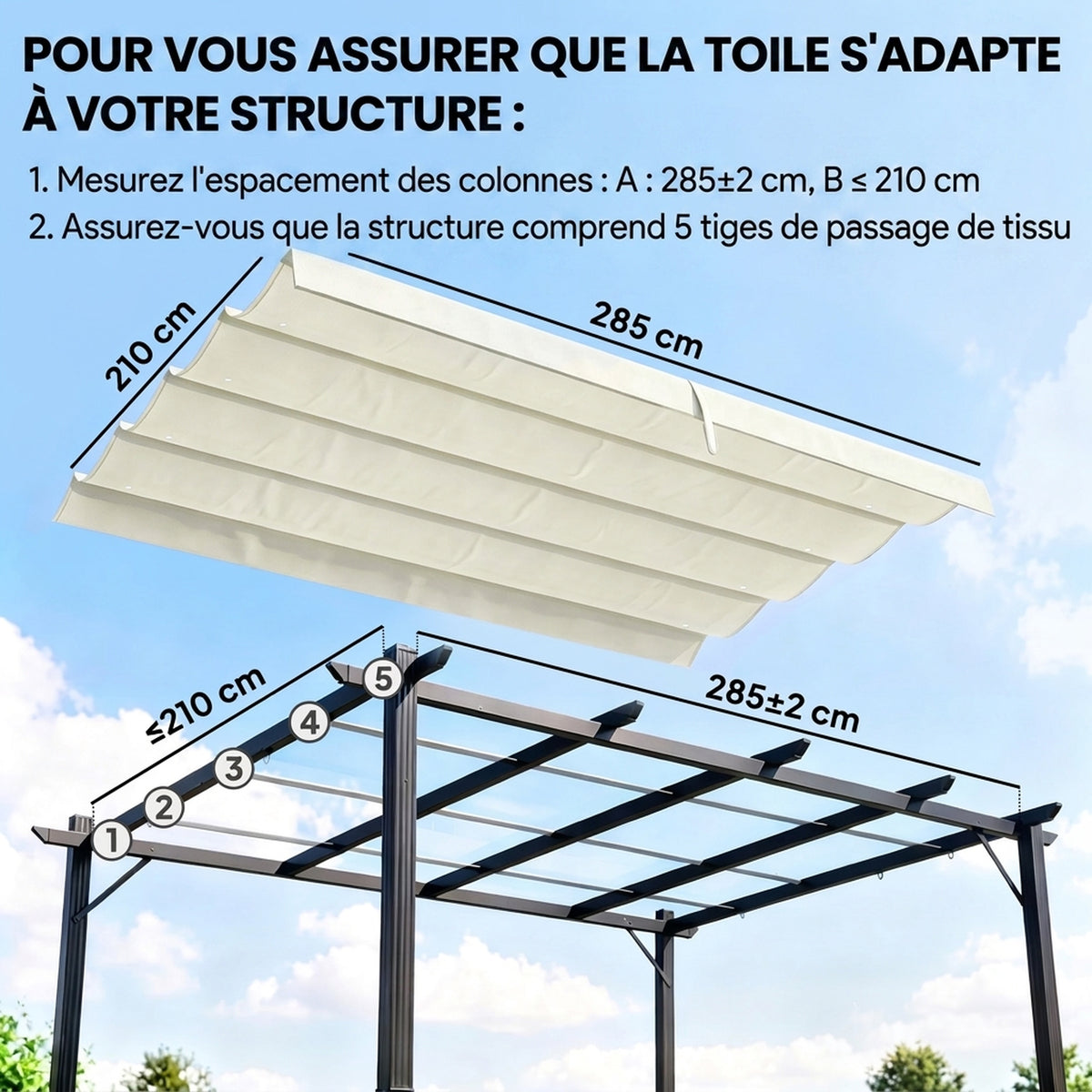 Toile de toit de rechange pour pergola toile de remplacement protection solaire Anti-UV 30+ pour pergola de 3 x 2 m
