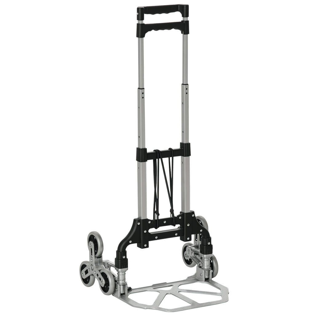 Diable escalier pliant en aluminium avec 6 roues et sangle - charge de 70 kg avec - argent et noir