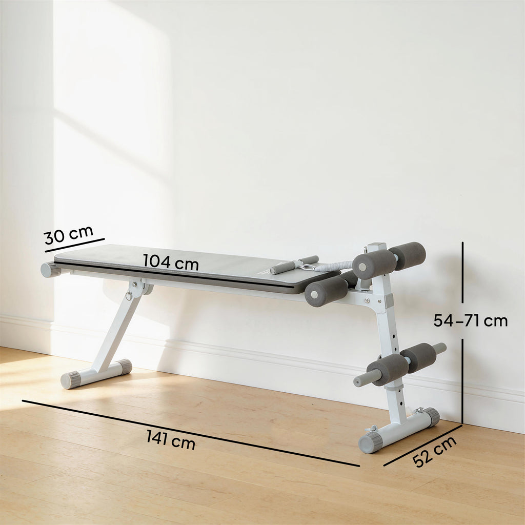 Banc de Musculation Multifonction, Banc Plat Réglable avec Siège à 3 Niveaux, 141 x 52 x 54-71 cm, Bleu et Blanc