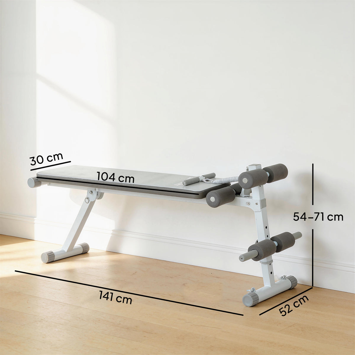 Banc de Musculation Multifonction, Banc Plat Réglable avec Siège à 3 Niveaux, 141 x 52 x 54-71 cm, Bleu et Blanc