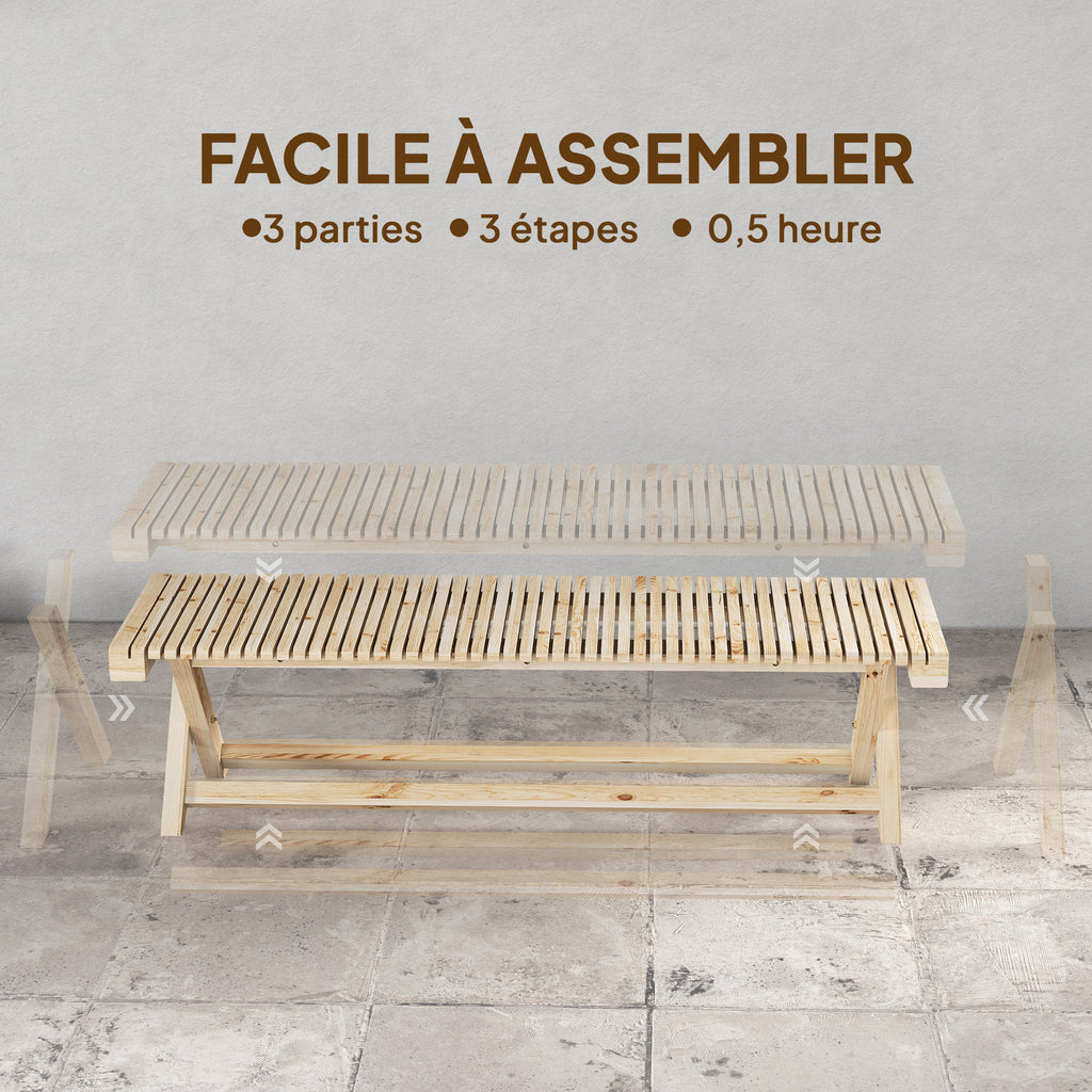 Banc de Jardin en Bois massif, Banquette de Jardin avec Assise à Lattes Effet Bois, 140 x 40 x 43 cm, Bois Naturel