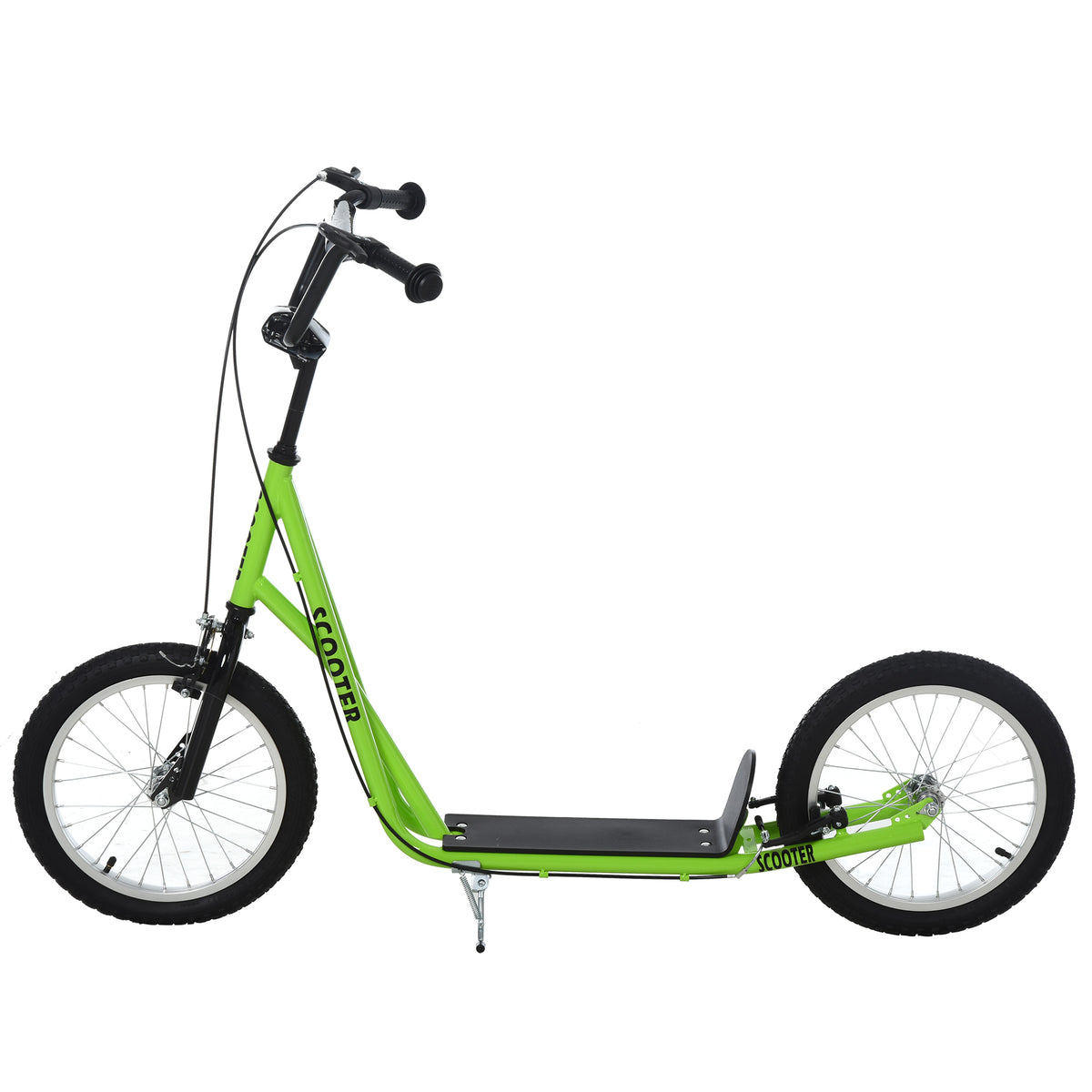 Trottinette patinette pour Enfants à partir de 5 Ans Grands pneus Guidon réglable poignée Frein et béquille Acier Vert