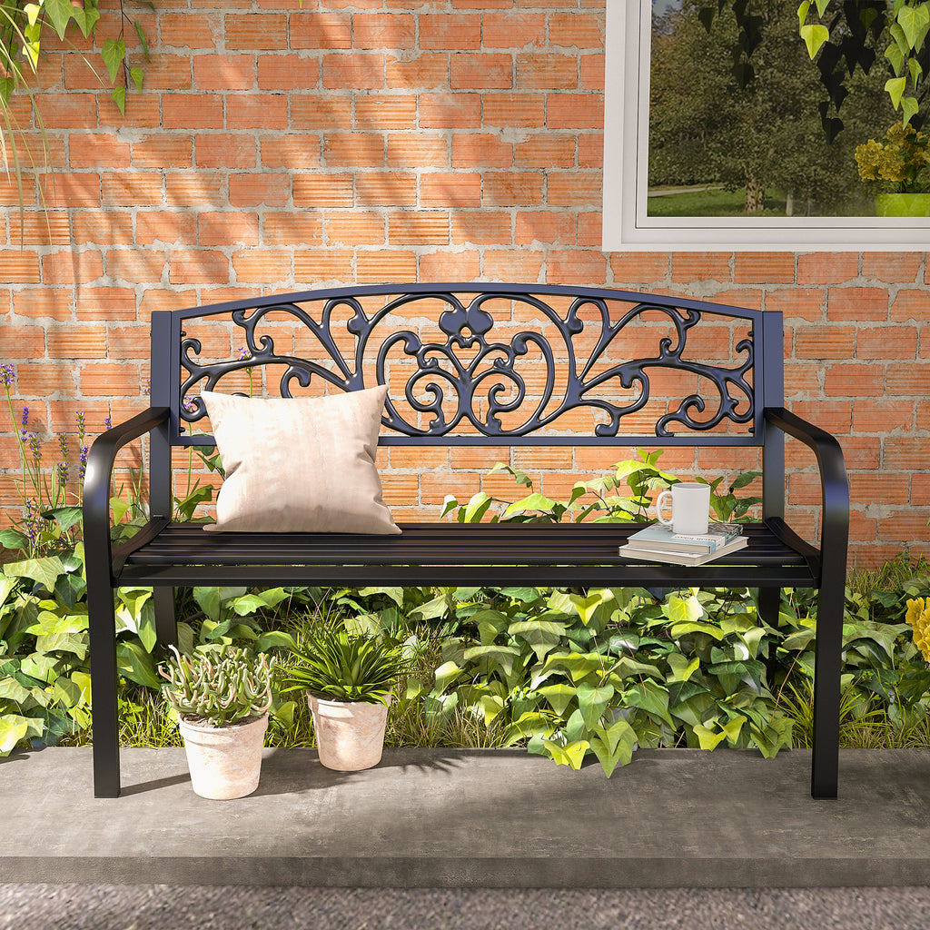 Banc de Jardin terrasse en Acier Fonte Noir 2 Places 127 x 60 x 87 cm Charge Max 240 Kg