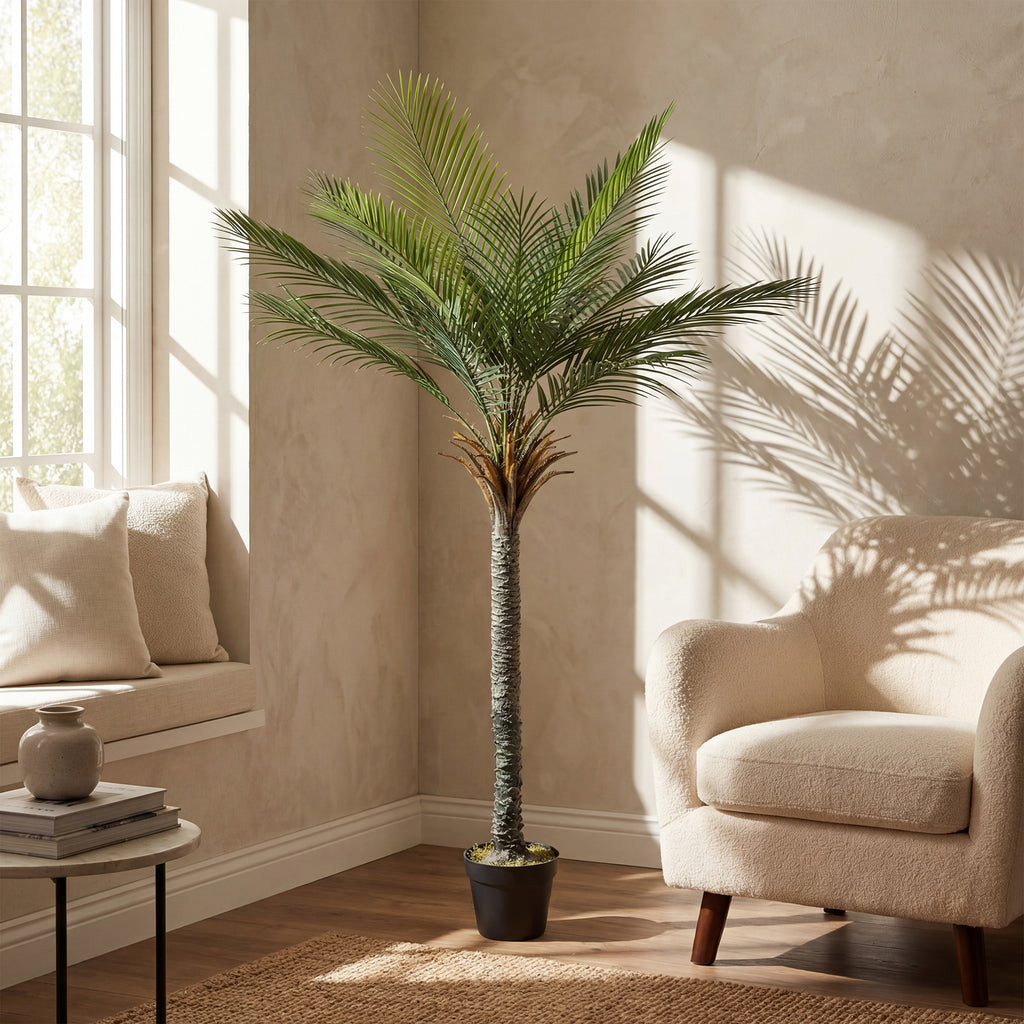 Palmier artificiel 180 cm, plante artificielle tropicale en pot, 15 feuilles réalistes, pour salon, chambre, bureau