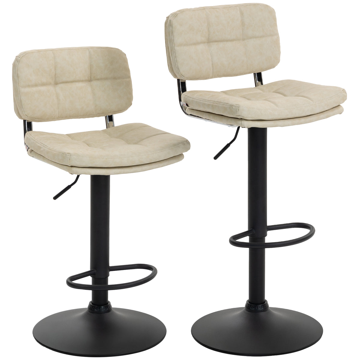 Lot de 2 tabourets de bar Vintage capitonné - pivotant, réglable - repose-pied - revêtement synthétique crème