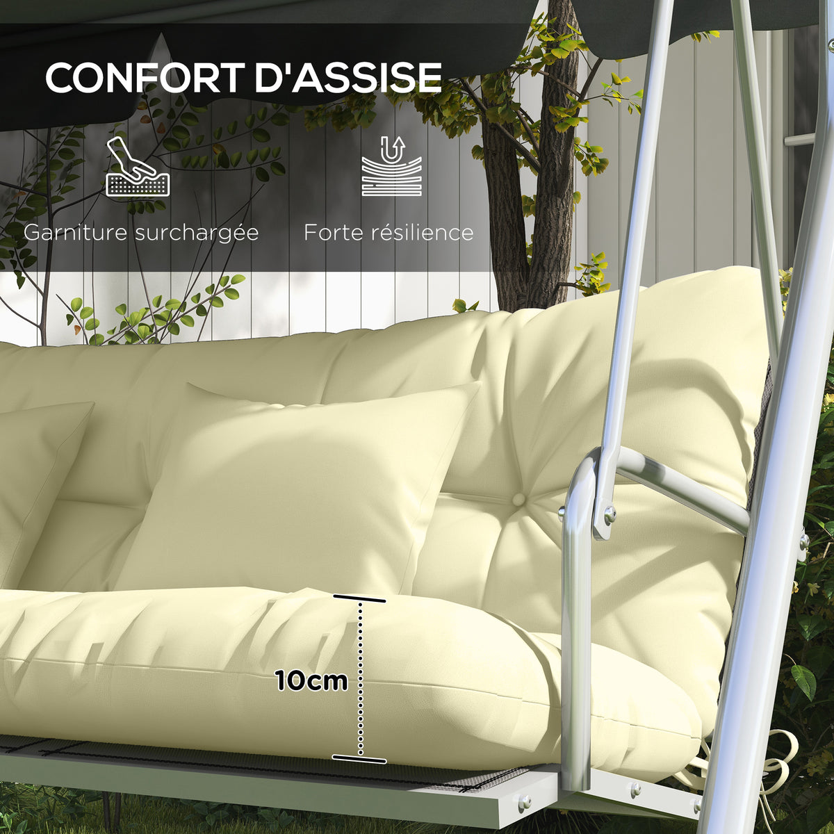 Ensemble de 4 coussins d'extérieur pour balancelle de jardin, 1 coussin d'assise coussins de dossier et 2 oreillers
