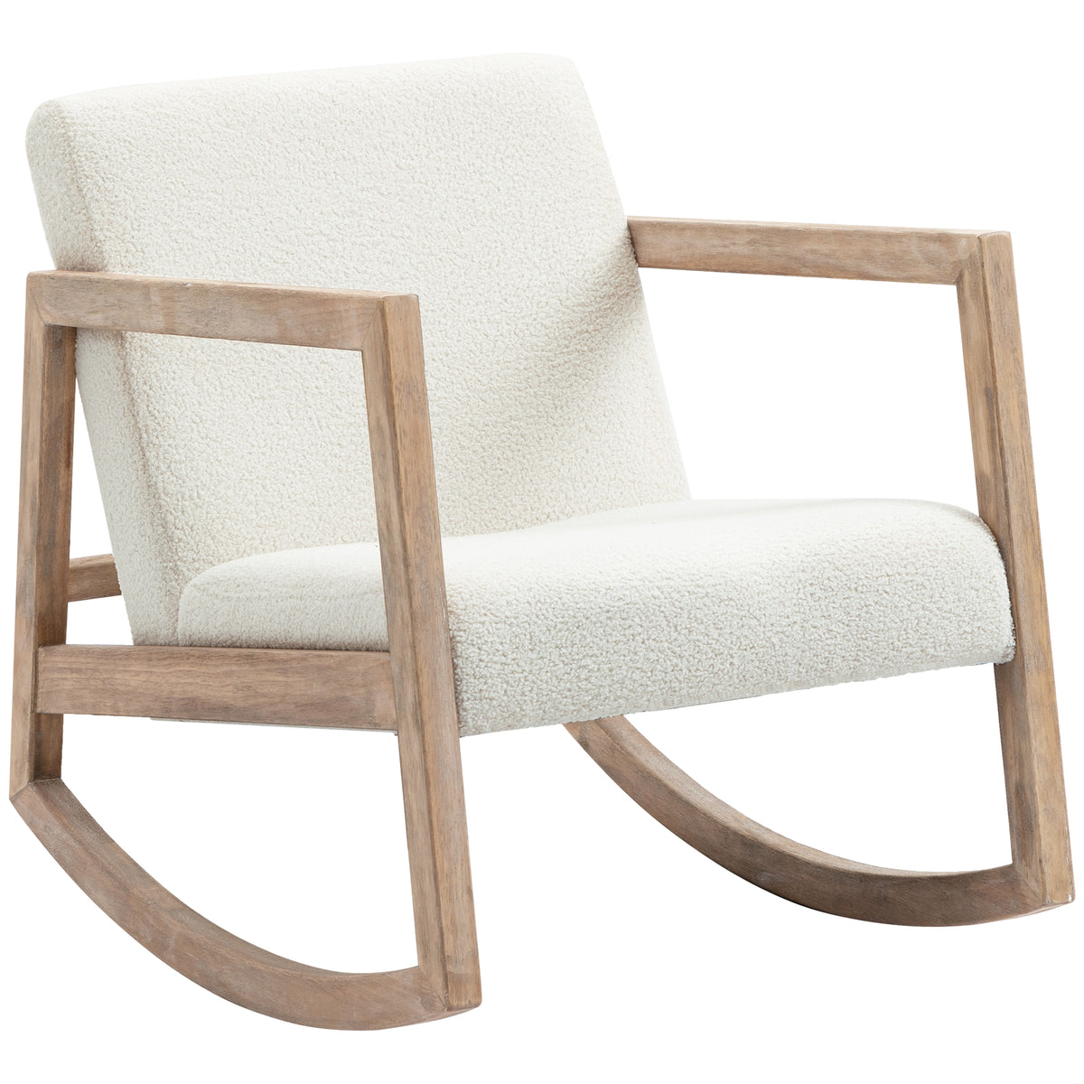 Fauteuil à bascule fauteuil allaitement rocking chair en tissu effet laine bouclée avec pieds en bois massif