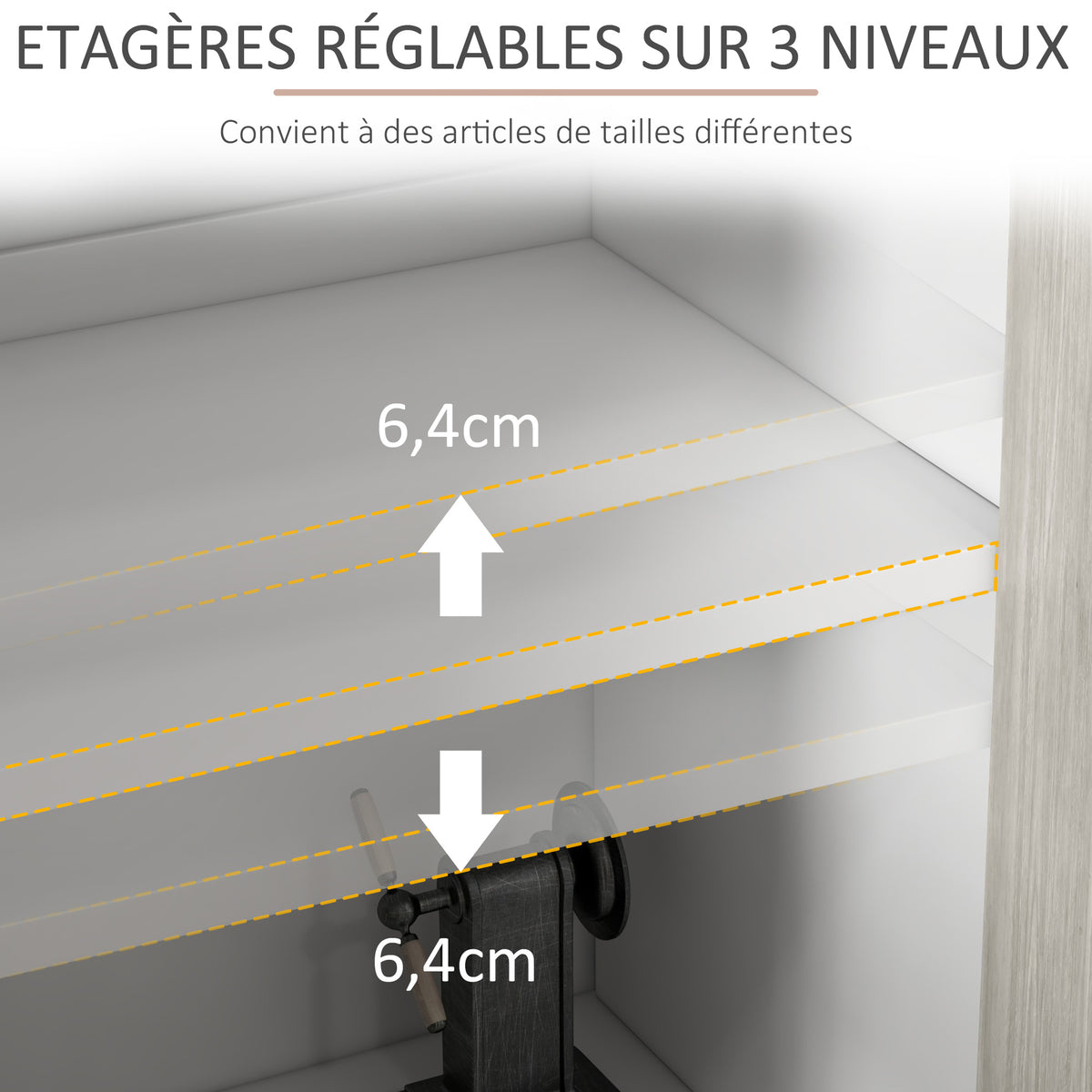 Buffet de cuisine meuble de rangement 2 placards avec étagères réglables, 121 x 37 x 75 cm, blanc et aspect bois gris