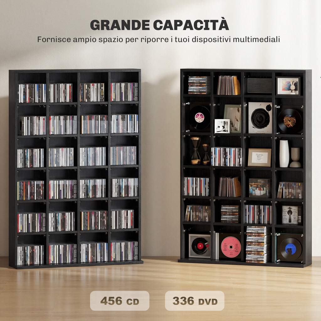 Meuble de rangement multimédia 456 CD/ 336 DVD - bibliothèque en bois avec étagères réglables, 89 x 130,5 cm, noir