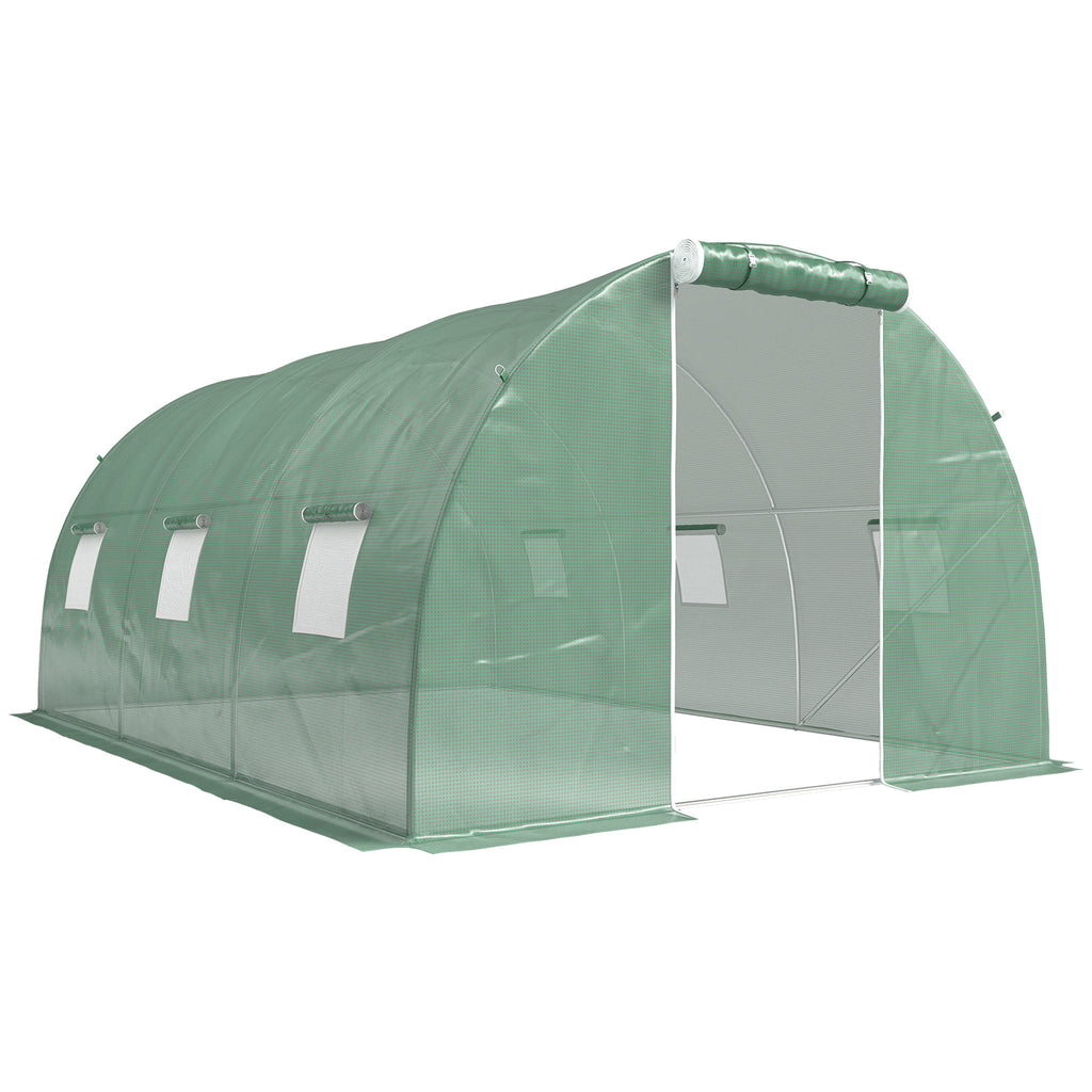 Serre de jardin tunnel 13,5 m² 6 fenêtres porte zippée enroulable châssis acier galvanisé bâche PE 4,5 x 3 x 2 m vert